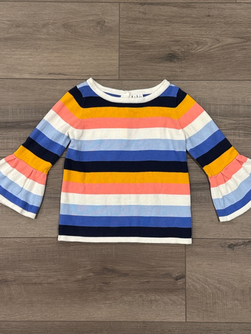 Janie and Jack Striped Bell-Sleeve Long Sleeve Tee - Navy, Blue, Pink & Yellow